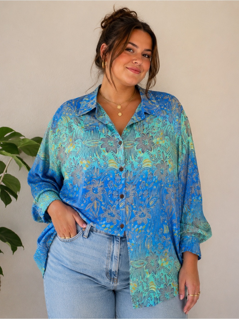 Vintage Shoreline Wear 4X Silk Blend Gold Metallic Tropical Paisley Resort Boho